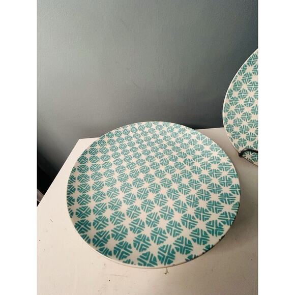 (5) Mainstays Aqua Teal White Dinner Plates 10.25 Inch Diameter Great Condition - Picture 3 of 12